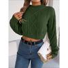 Autumn/Winter Casual Solid-Colour Cable-Knit Long-Sleeved Pullover with Cropped Hem for Women