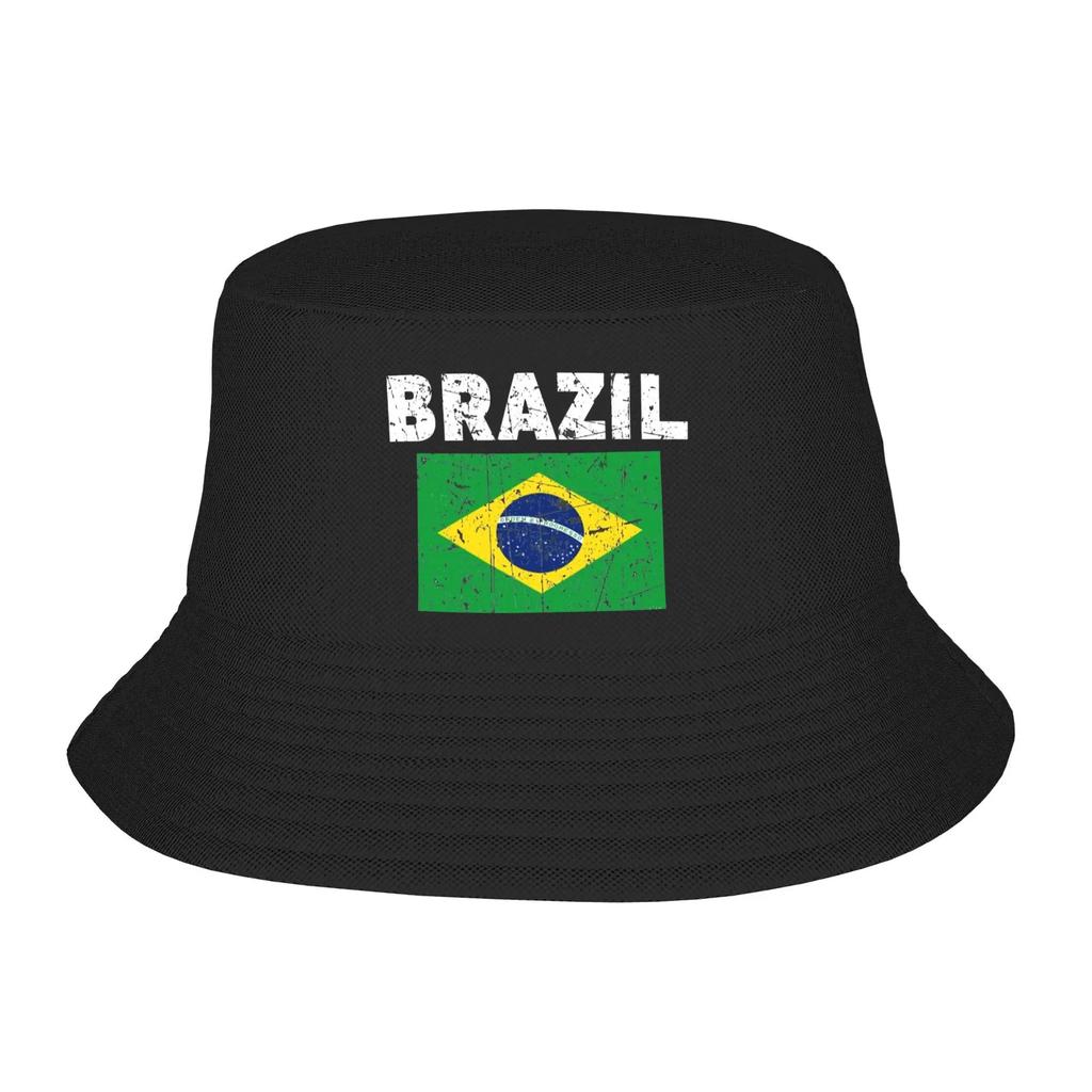 Brazil Flag Bucket Hat Hawaii Fisherman Caps For Women Funny Beach Travel Sun Hats Foldable Custom Cap