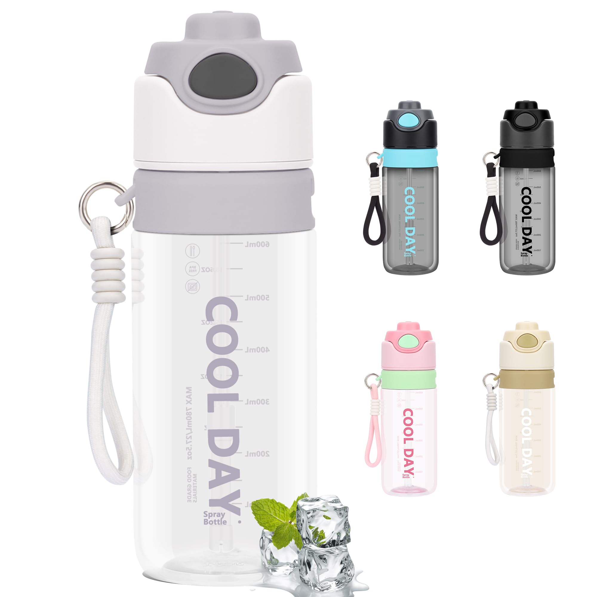 

CLICSUN 780ml Water Bottle with Spray Mug and Spray Direct Large Ultra Sports Heatstroke Heat White Straw, Transparent, Hydration, Drinking, Capacity, белый