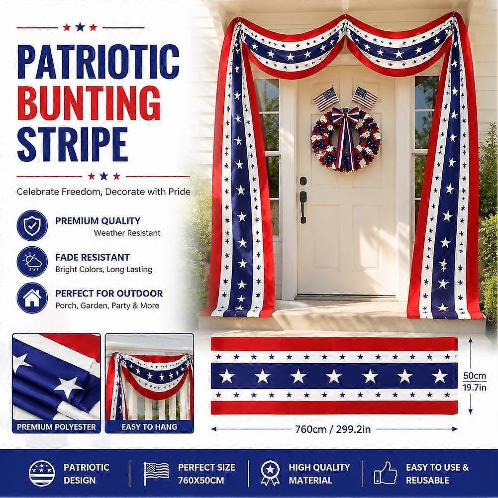4th of July Decorations American Flag Bunting Patriotic Door Decor Outdoor Porch