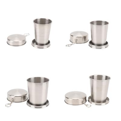 Stainless Steel Collapsible Cup Outdoor Travel Camping Portable Folding Cup with Keychain for Picnic