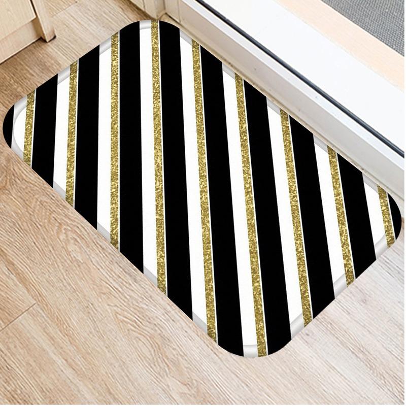 Black Gold Striped Welcome Door Mat Living Room Balcony Hallway Entrance Non-slip Rugs Bedroom Kitchen Laundry Room Floor Mats