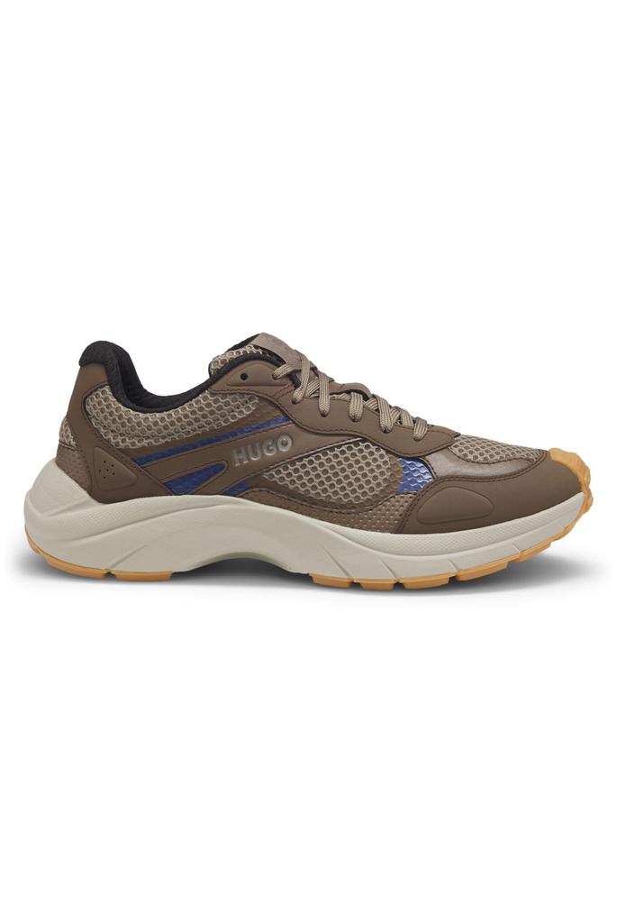 Mesh Faux Leather Size Brown [HUGO] Men's Sneakers, 43,