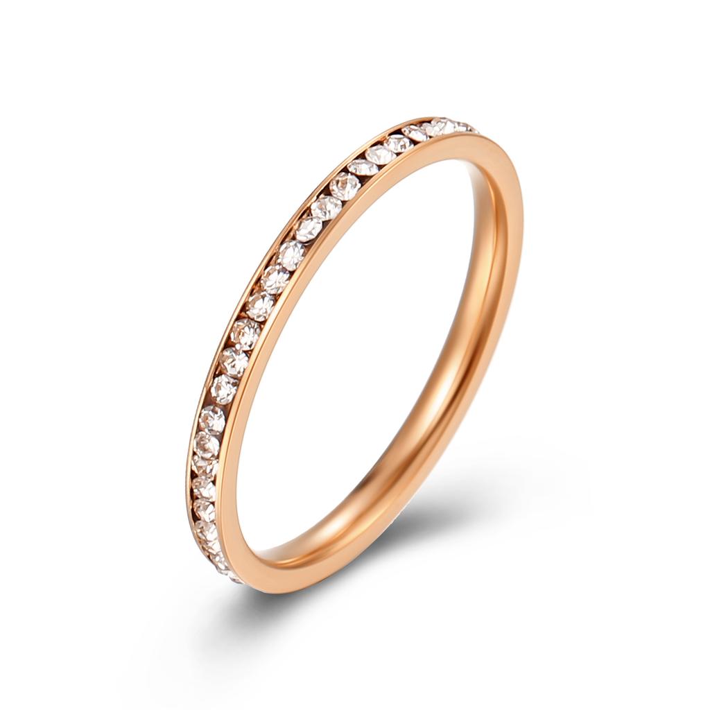 Ins Style Simple 2mm Full Diamond Titanium Ring for Women Can Be Stacked Wear Single Tail Ring Teenage Girls' Jewellery Accessories