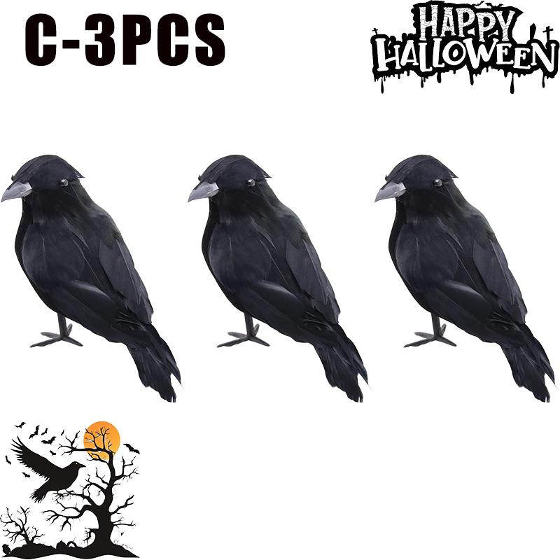 Spooky Halloween Black Crow Feather Decor Set Scary Ravens for Outdoor Garden Party Decoration Creepy Bird Themed Ornaments