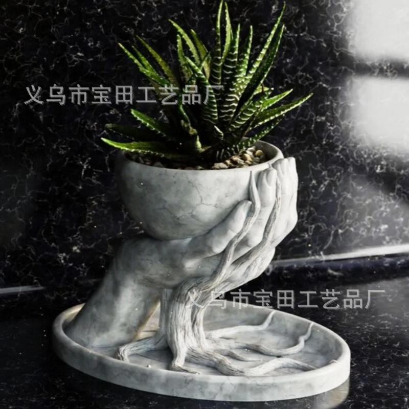 New Nordic Resin Sculpture Flower Pot Tree Root Palm Home Outdoor Flower Pot Succulent Green Plant Potted Decoration