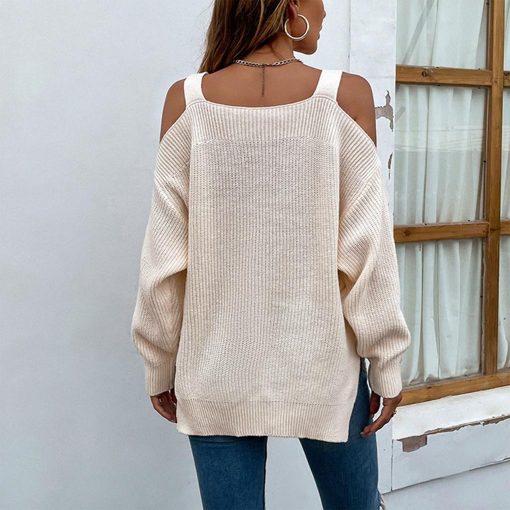 Women's  And Winter Temperament One-word Collar Rest Sling Knit Top