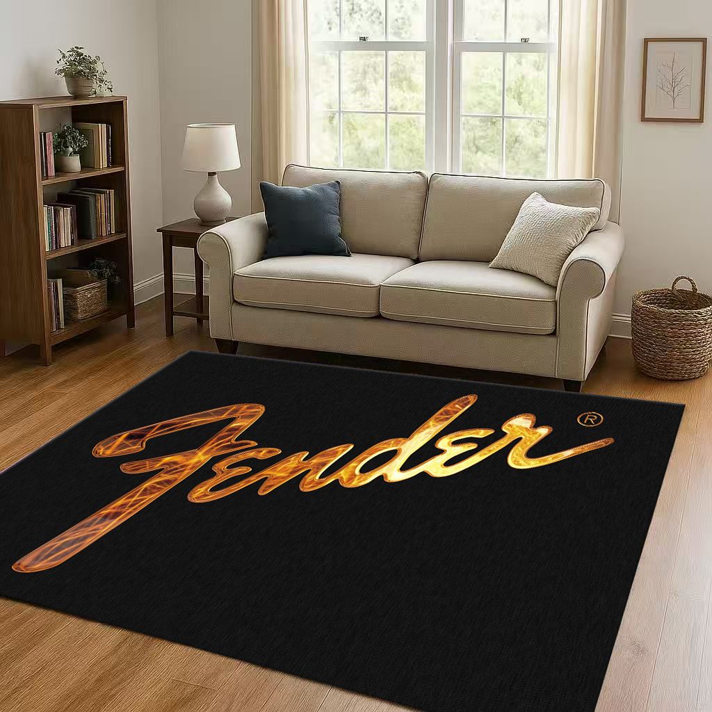 3D F Fender Guitar Musical Instrument Sign Living Room Non Slip Area Rug Carpet for Bedroom Sofa,Easy Clean Home Decor Doormat