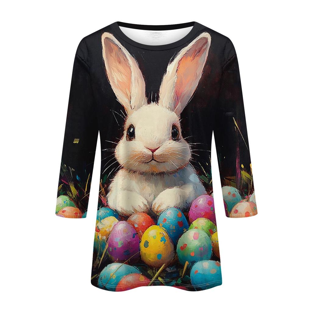 Women's Fashion Loose Casual Seven Sleeve Printed Round Neck Top