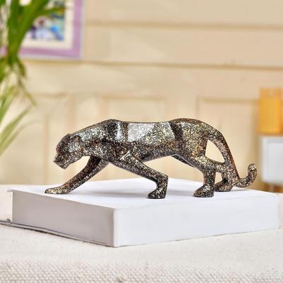 Striking Dotted Panther Sculpture | A Fierce Mix of Style & Artistry | Elevate Your Space with Modern Elegance Pack of 1, Dotted Black, Ceramic