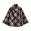 2025 Spring Women's Casual Color Block Plaid High Neck Cape Coat