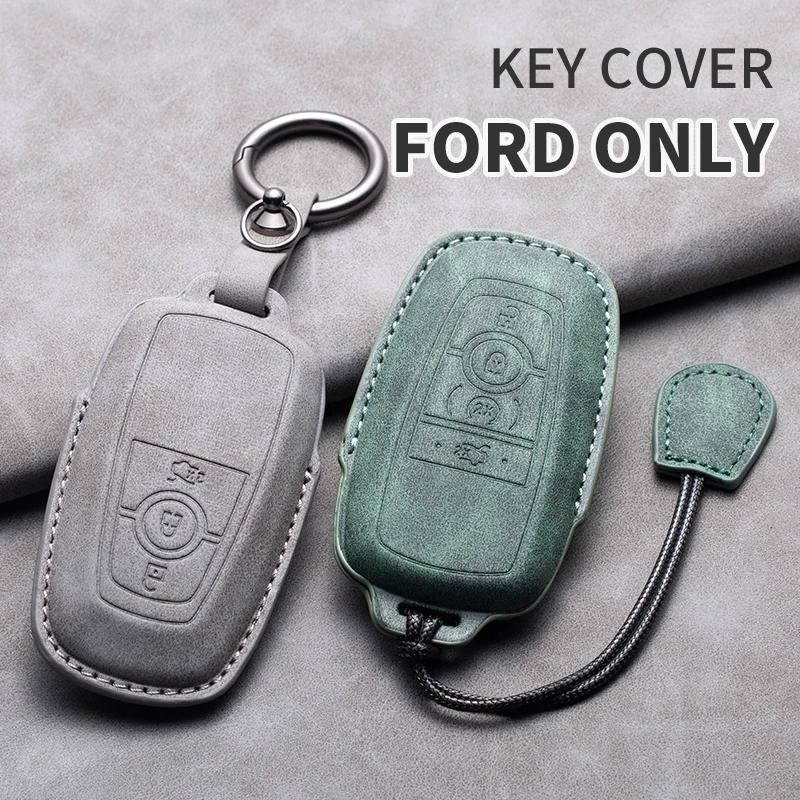 Styling Mouldings Sheepskin Car Key Cover Case for Ford Maverick Focus Edge Explorer Everest Fusion Mondeo Mustang Raptor Bronco