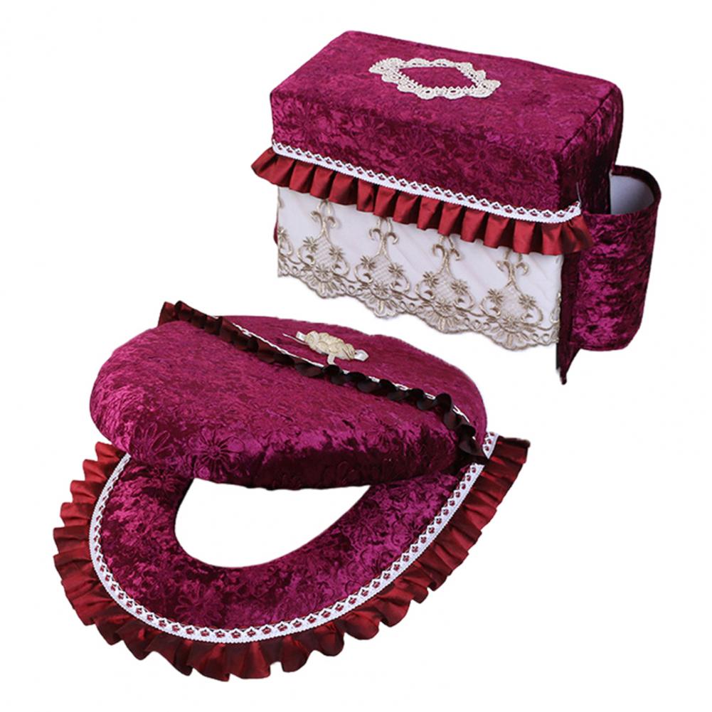 

Мягкий тканевый чехол для унитаза, роскошный фланелевый чехол для унитаза с кружевной отделкой, боковые карманы, мягкая плюшевая крышка для унитаза для Ultimate