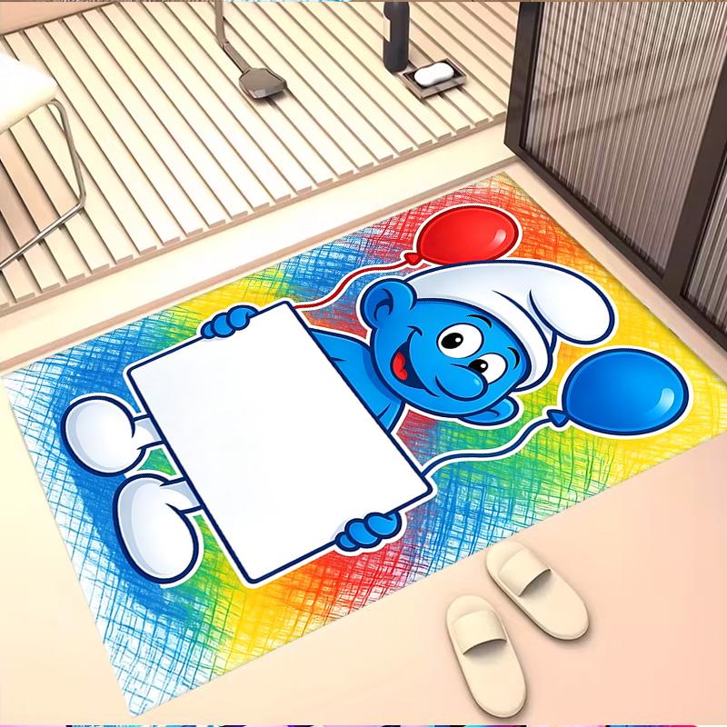 Blue Smurfs Print Rug, Washable Floor Carpet, For Entryway Dorm Laundry Room Office Study, Home Decor Birthday Christmas Gift