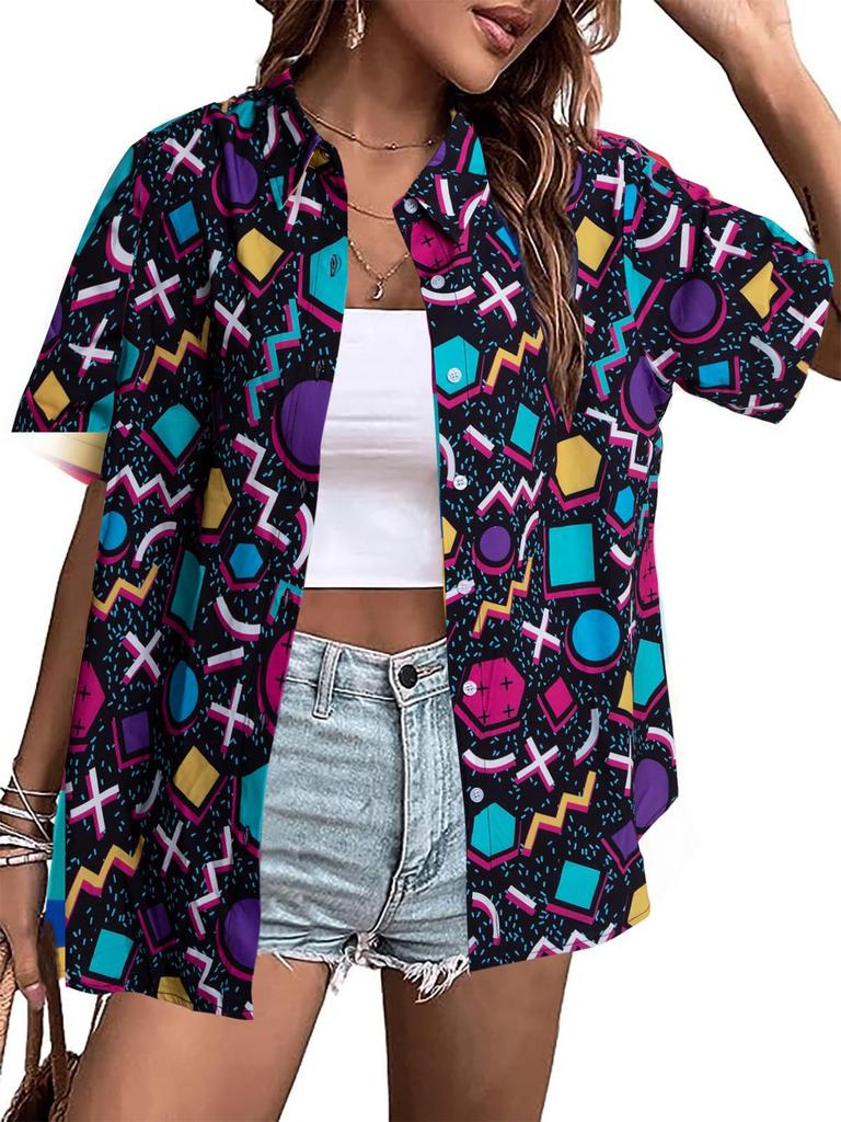 Women's Hawaiian Shirt Casual Short Sleeve Tropical Flower 3D Printed Printed Summer Shirt