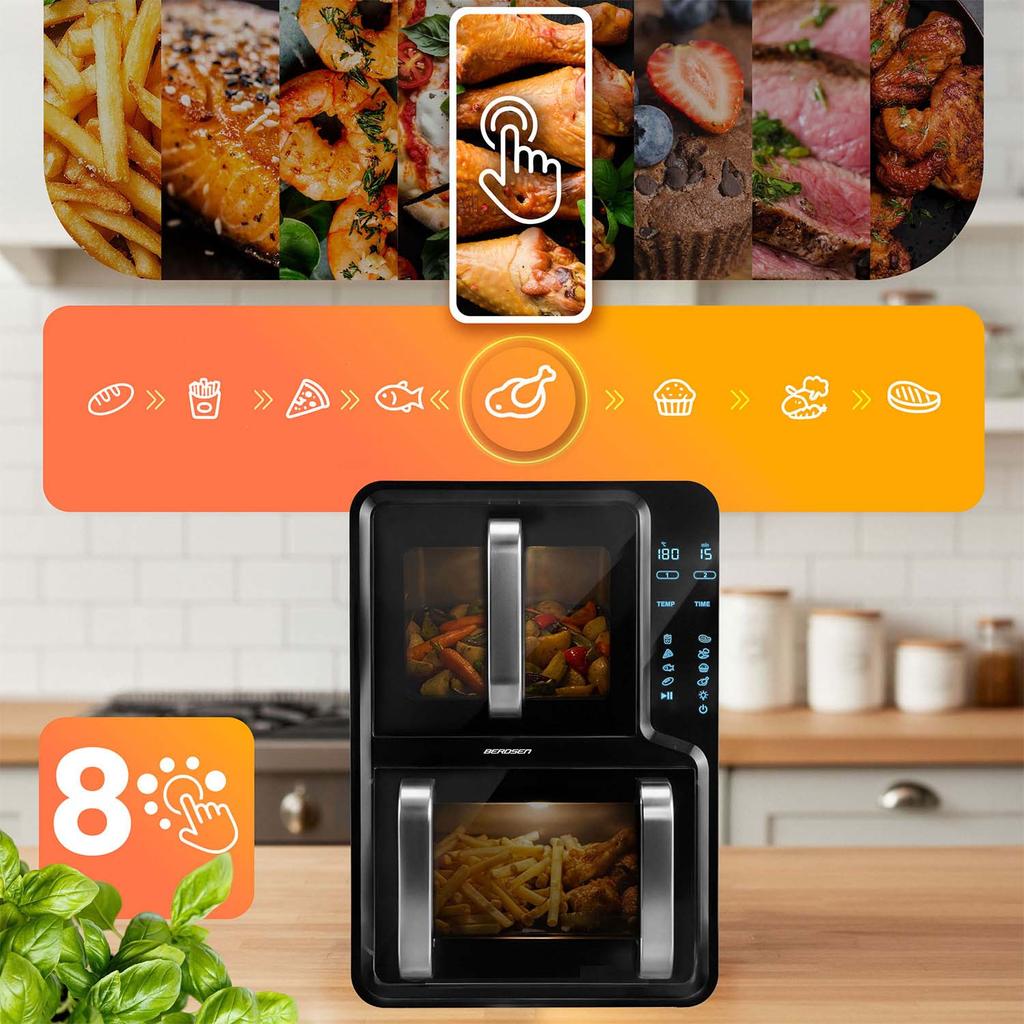 Friggitrice ad Aria Senza Olio a Doppia Cestella Verticale 12 L Air Fryer Friggitrice Berdsen 2800W Bd-664