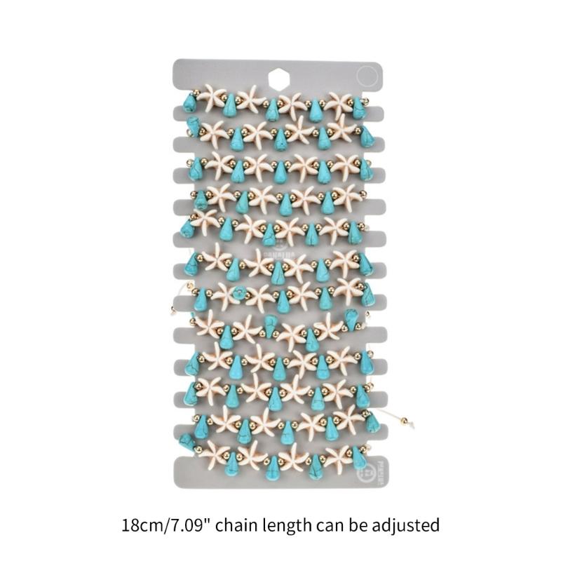 12pcs/lot Bohemian Shell Charm Braided Bracelet For Women Child Wood Bead Adjustable Rope Chain Anklet Jewelry