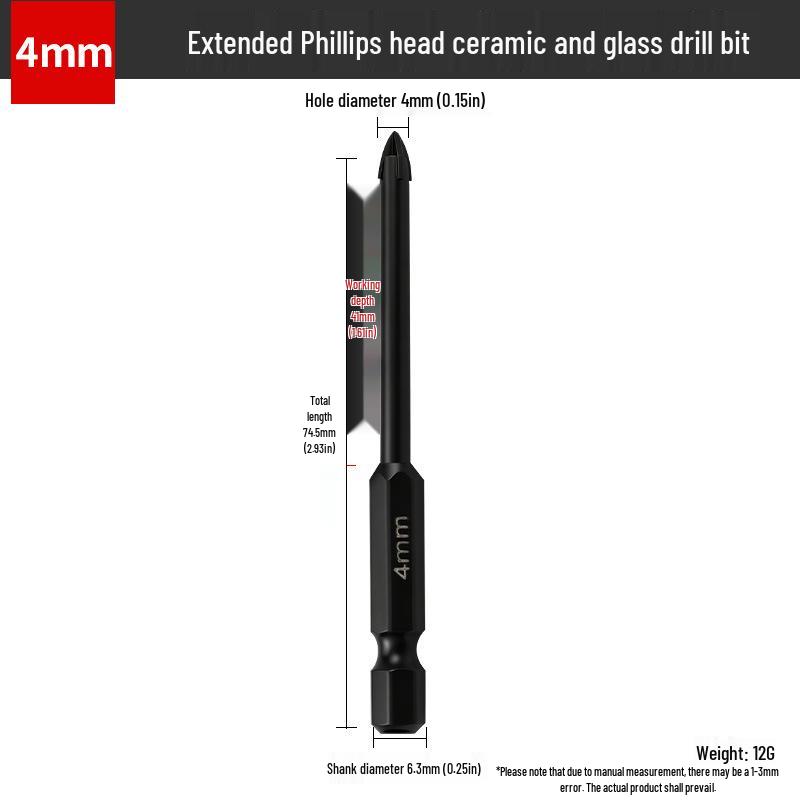 Hex Shank Spiral Flute Drill Bit for Ceramic, Glass, and Tile