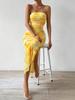 Women's TK Net Floral Printed Dress Summer New High Waist Slim Fit Split Back Cami Bodycon Skirt