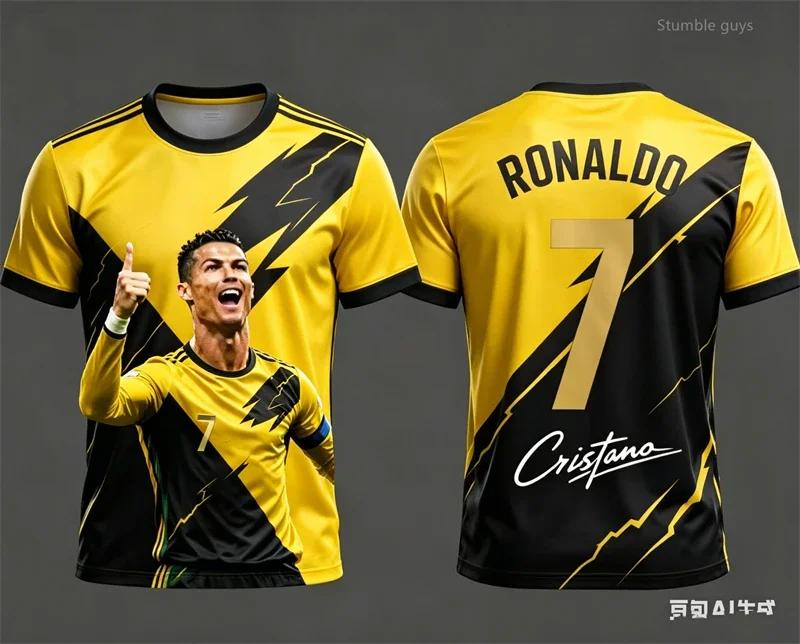 Ronaldo No.7 AI Pattern 3D Print Men's Football T-shirt Oversized Sports Short Sleeve Jersey for Kids Unisex Summer Trend 2026