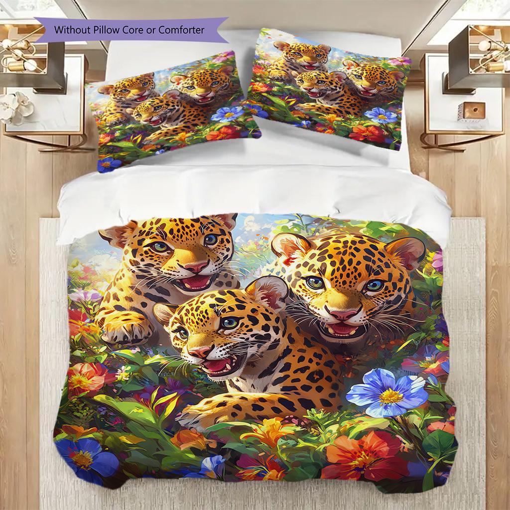 Leopard Pattern Bedding Quilt Set Quilt Cover Pillowcase Home Decoration Birthday Gift (1 * duvet cover + 2 * pillowcase, without core)