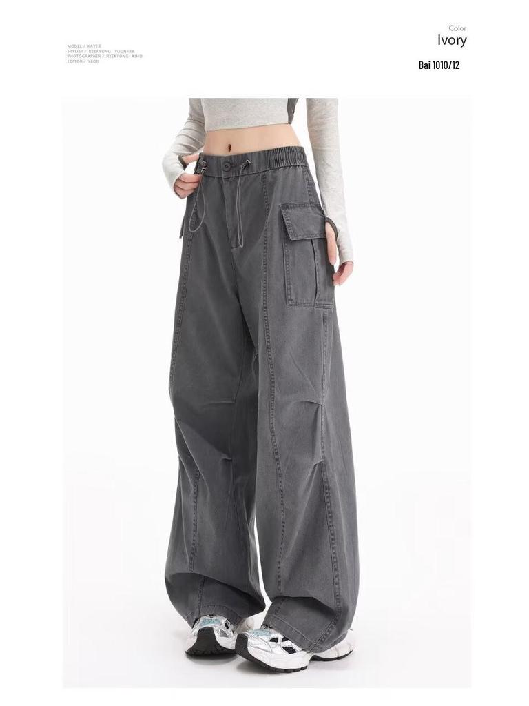 Korean Style Women's Casual Cargo Pants - Spring/Summer Straight Fit