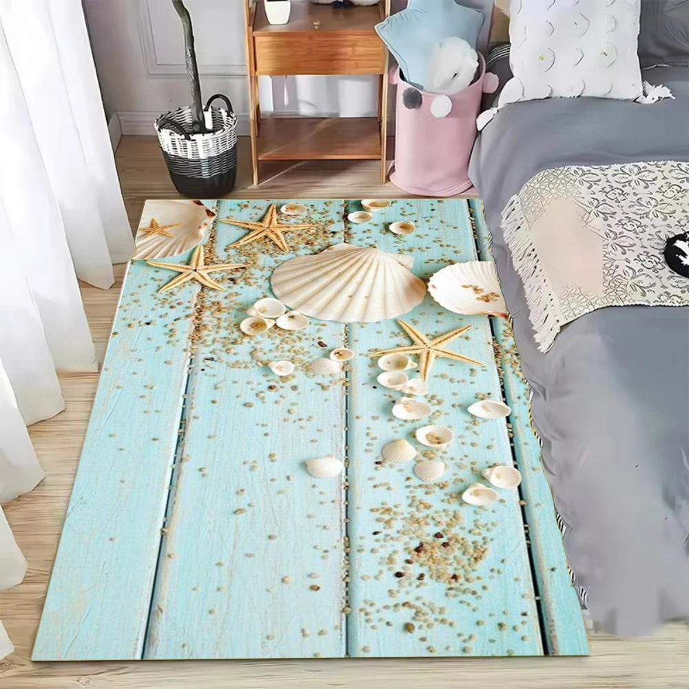 

Shell Starfish Beach Wood Texture Area Rug Seaside Style Soft Non-Slip Floor Carpet for Coastal Home Spaces Trendy Bedrooms 40x60cm