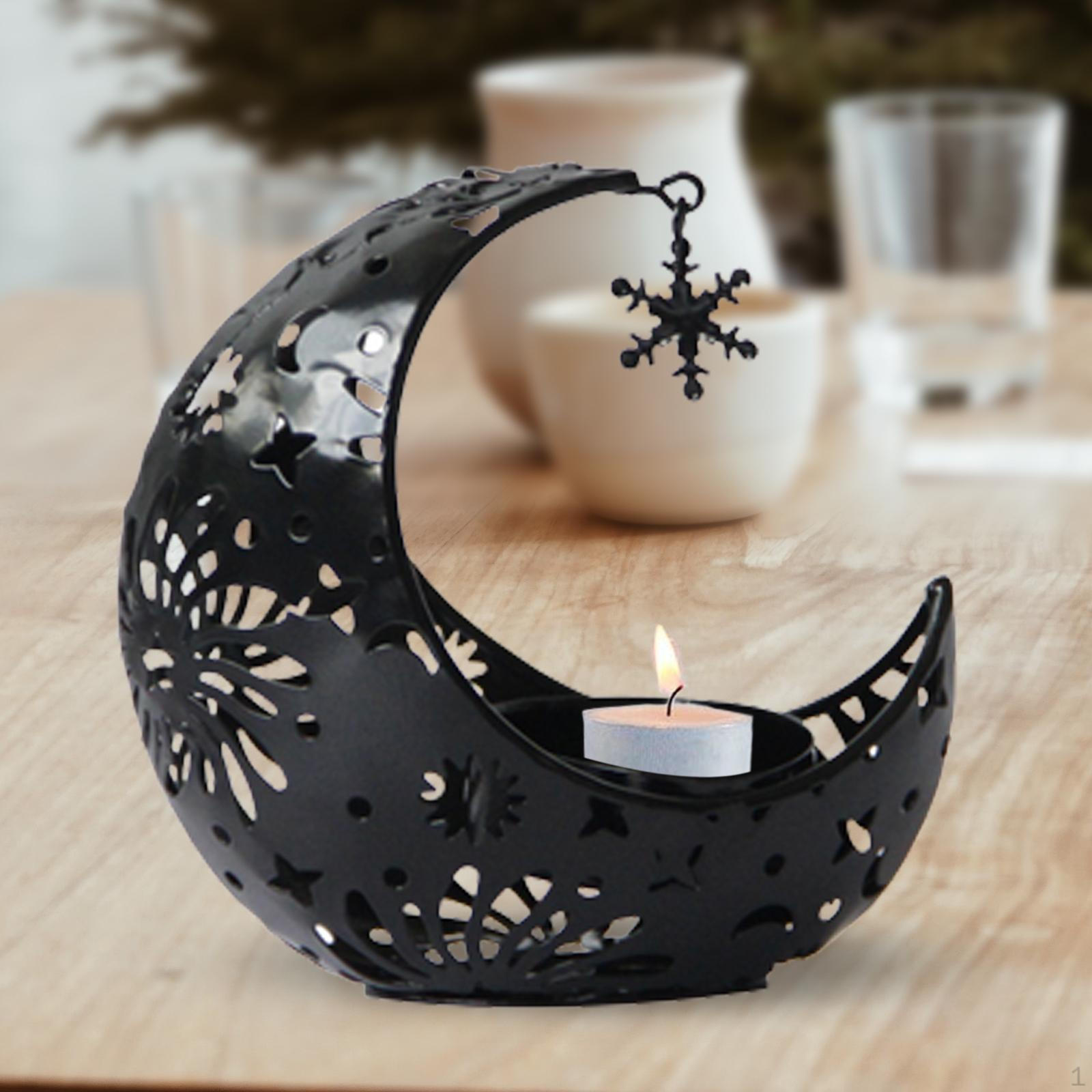 

Eid Mubarak Candle Holder Half Moon Shaped Stand Iron Muslim Party Supplies Ramadan Black