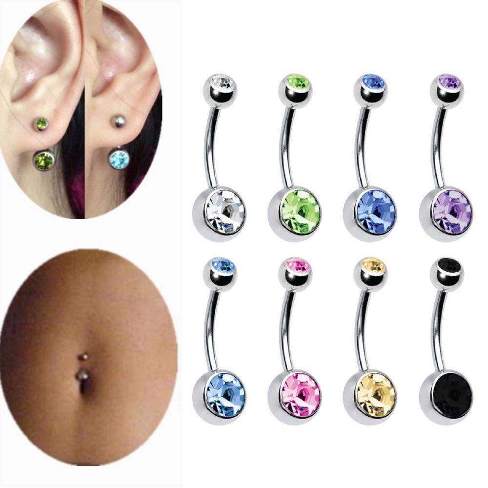 Surgical Steel Crystal Rhinestone Summer Bikini Jewelry Body Piercing Navel Bar Ring Belly Button