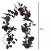 3 Stück Halloween Schwarze Rote Rosen Blätter Ranken Seiden-Künstblumen Hoteldekoration Simulation Rosenranke Kunstblume Blatt