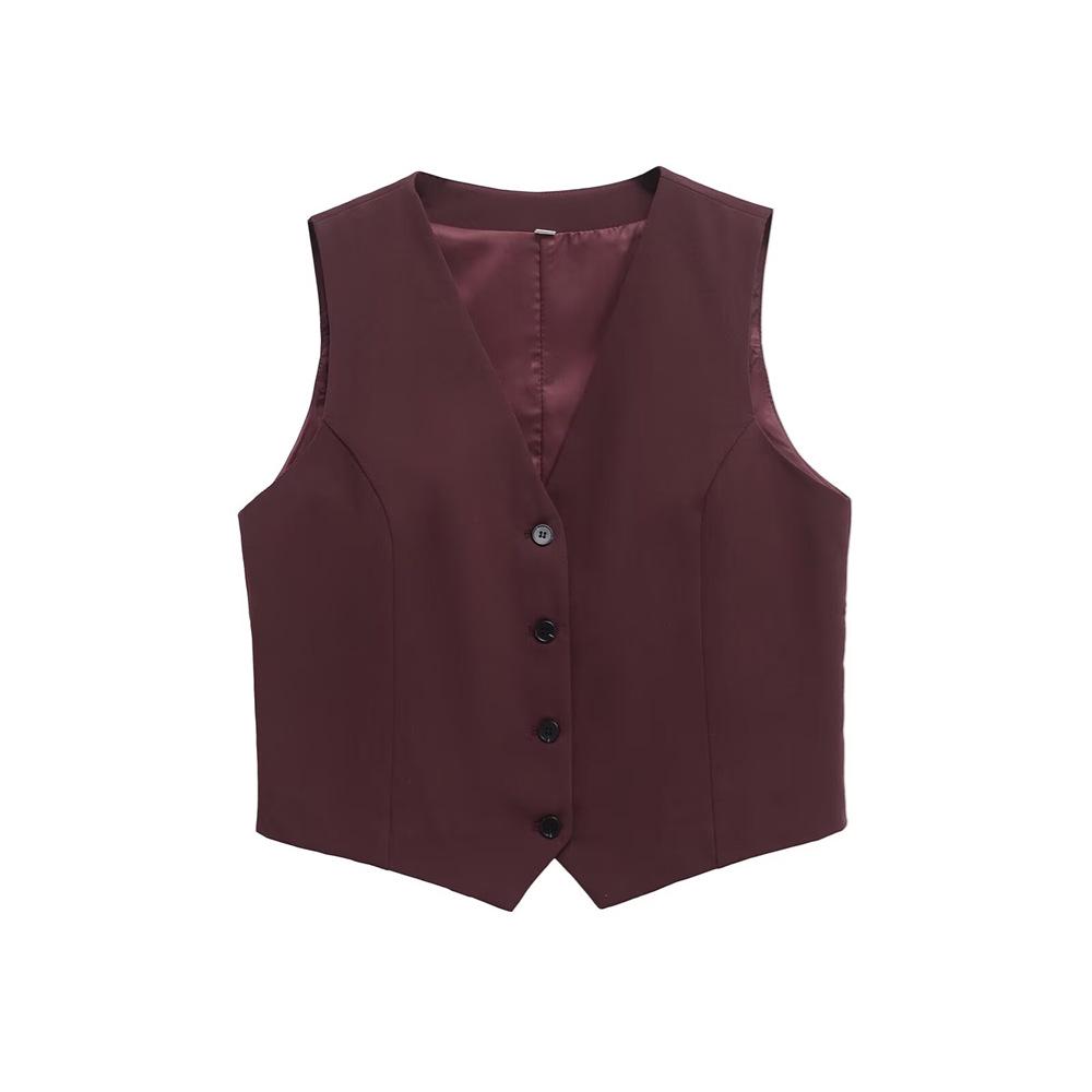 

2025 Spring Women s Fashion: V-Neck Sleeveless Button Vest Medium