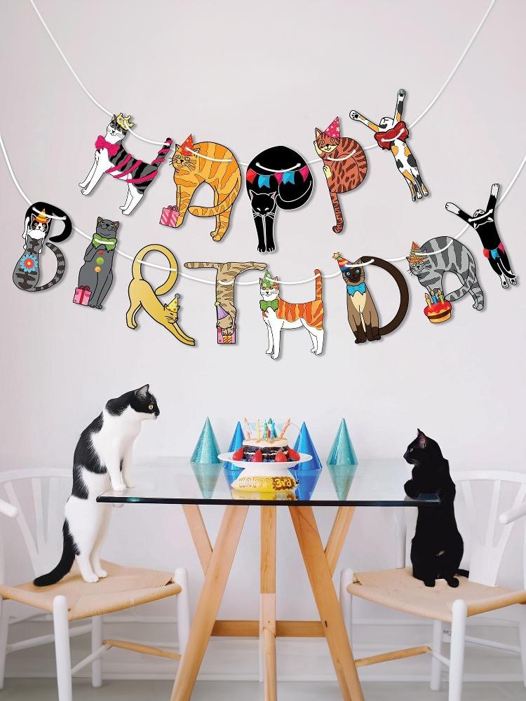 Pet Cat Birthday Party Decorations Cat Theme Party Banner Decorations Birthday Banner Cat Happy Birthday Banner Outdoor Gadgets