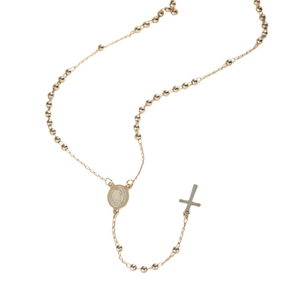 Women Vintage Rosary Necklace, Stainless Steel Virgin Mary Medal Cross Beaded Chain Fashion Jewelry