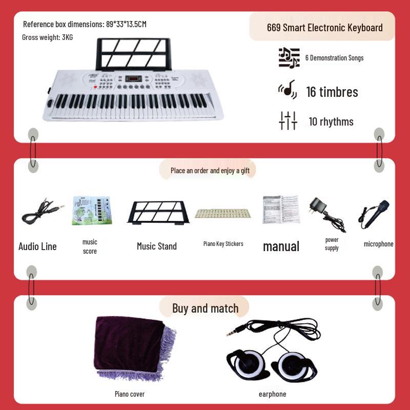 Portable 61-Key Electronic Keyboard for Beginner Students