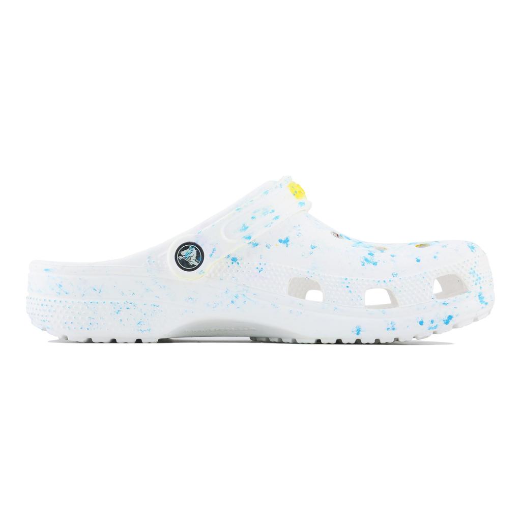 Crocs Classic Clog Happy Long Live SDS Hand-Painted Ink Splash Graffiti Design Comfortable Versatile Hole Shoes Unisex White