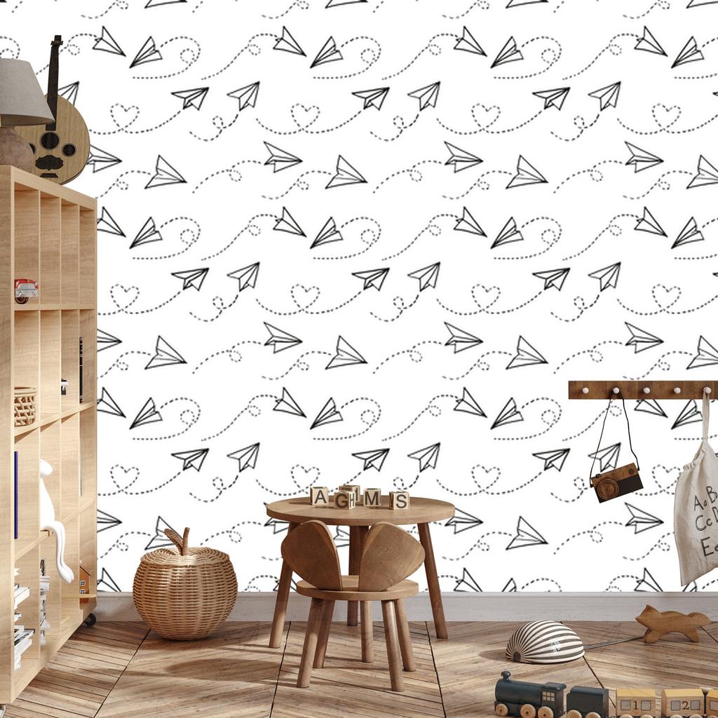 Paper airplanes with hearts wallpaper for living room and bedroom 50x1000