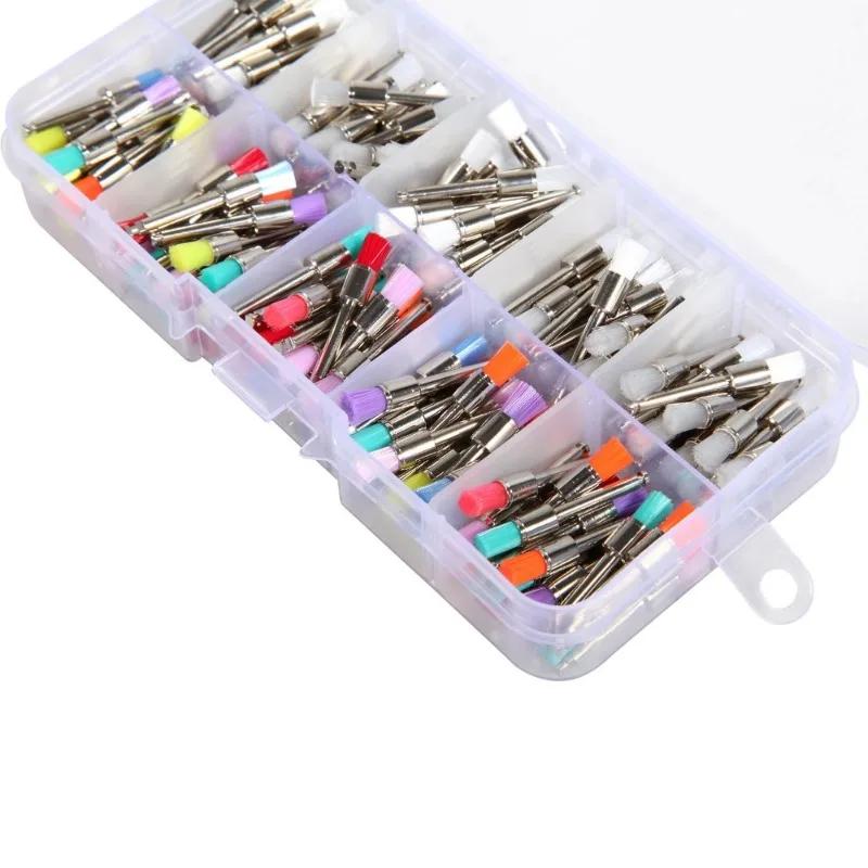 100Pcs Dental Polishing Brush Kits Disposable Nylon Flat Brush Heads 2.6Mm Mixed Color Cleaning Polishing Accessories