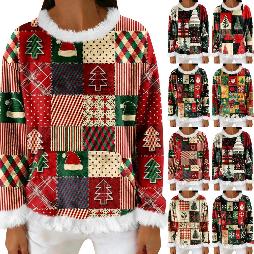 Women's Casual Fleece Sweatshirt  Long-Sleeve Round  Neck Casual Comfortable Loose-Fit Lightweight Women's Flannel Sweatshirt