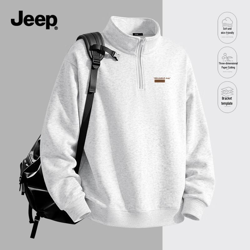 Jeep Men's Loose Fit Stand Collar Half-Zip Sweatshirt