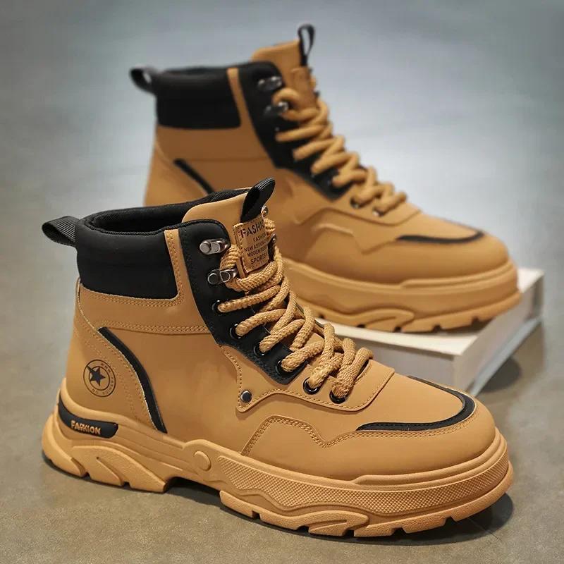 

Мужские высокие кроссовки для работы на открытом воздухе, защитные ботинки для альпинизма, нескользящие ботинки для мужчин, ботинки на платформе со шнуровкой Botas Hombre 39 коричневый