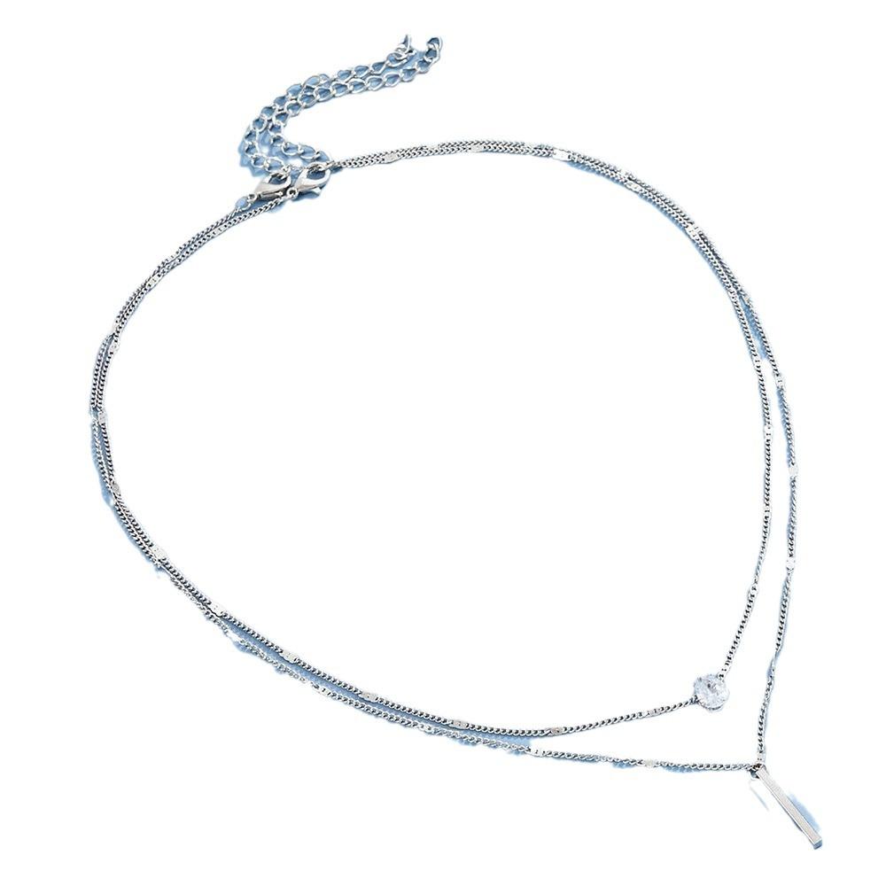 Ladies Elegant Two Layer Crystal Pendant Necklace