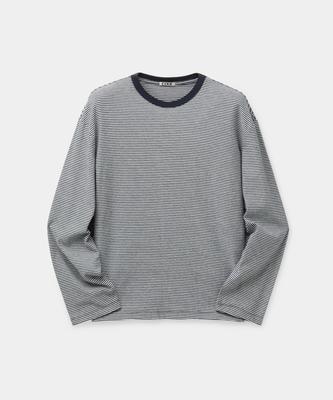 Kueo Cotton Pinstripe Long Sleeve T-Shirt (Navy)