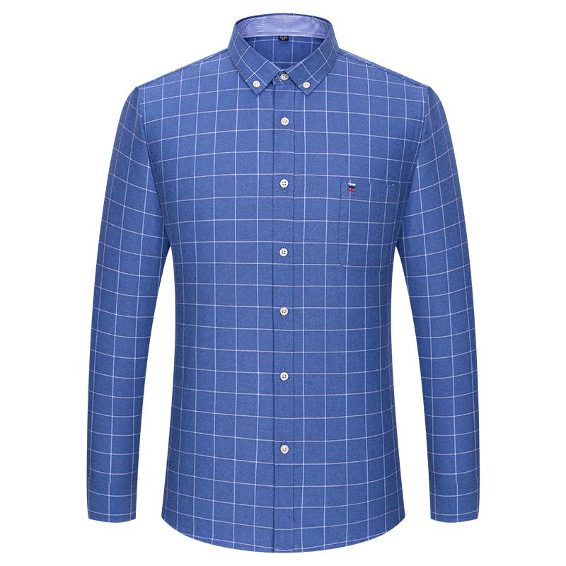 Men Social Shirts Long Sleeve 100% Pure Cotton Oxford Soft Buttoned Plaid Formal Male Clothes Oversized Shirt Plus Size 6XL 7XL