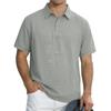 Men's Casual Linen Blend Polo Shirt Short Sleeve Turn Down Collar Button Up Summer Tops