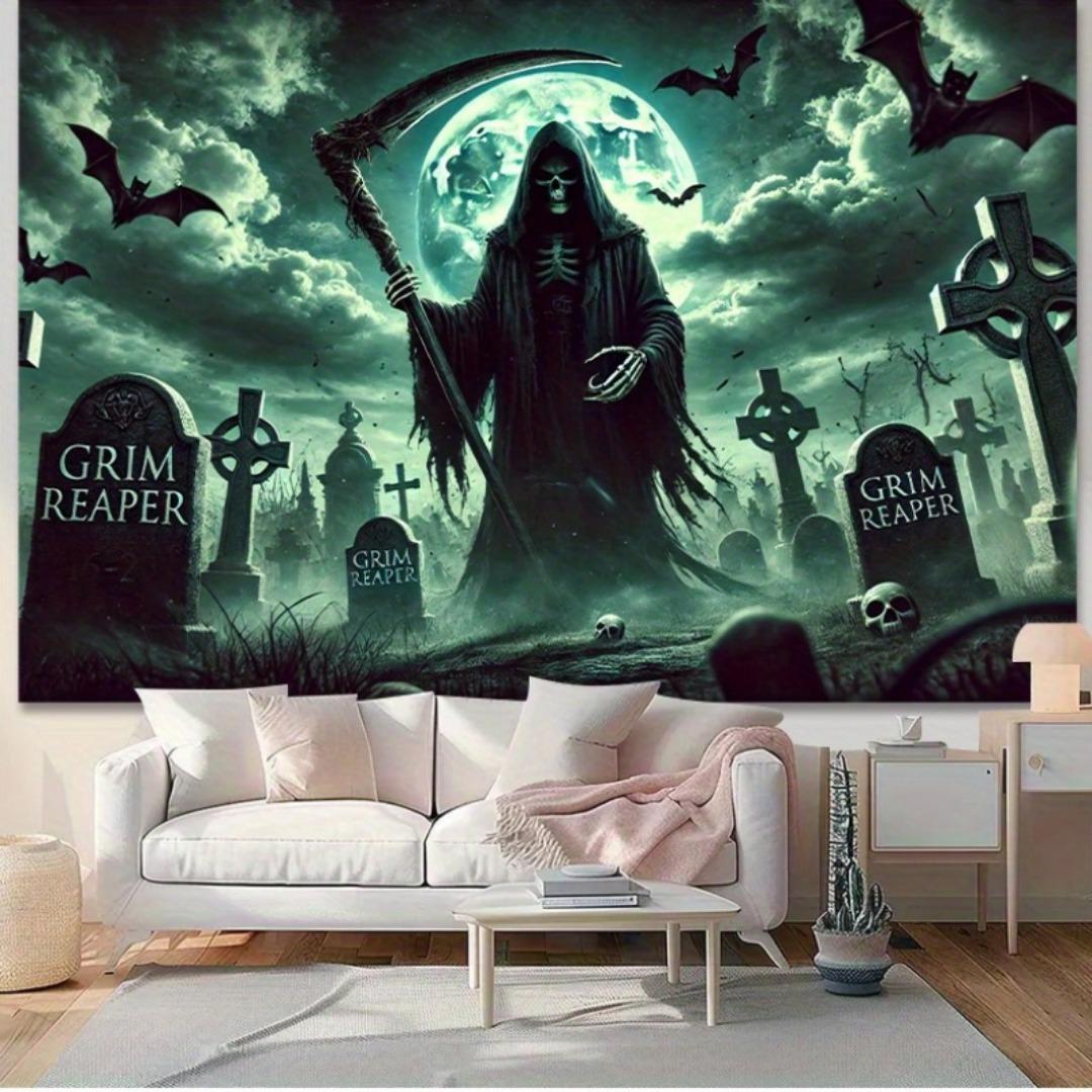 

1pc Horro Gothic Style Tapestry Fallen Angel Death God Witch Printed Reusable Oversized Tapestry for Halloween Home Decoration 90CMx90CM