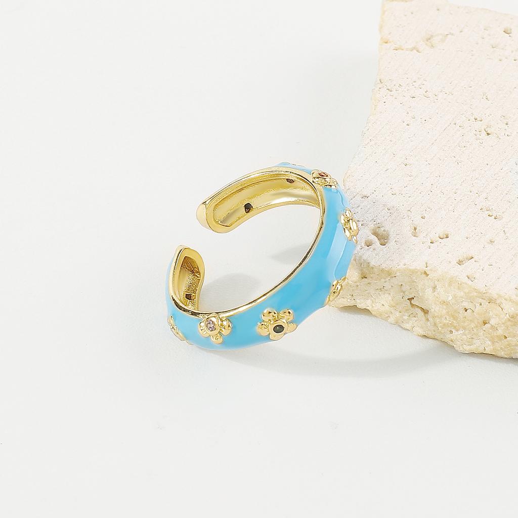 Trendy and Cute Flower Copper Plated Open Ring for Women