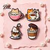 Zinc Alloy Brooch Cartoon Coffee Cup Cat Brooch, Kitten Enamle Lapel Pin, Animal Pin Theme Badge, Clothing Accessories for Lovers