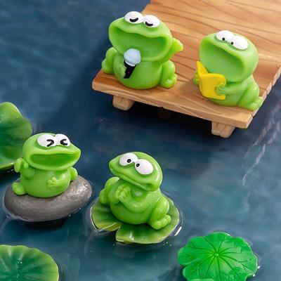 Cartoon Big Mouth Chorus Frogs Figurine Cute DIY Big Mouth Frogs Statue Resin Crafts Mini Frogs Ornament