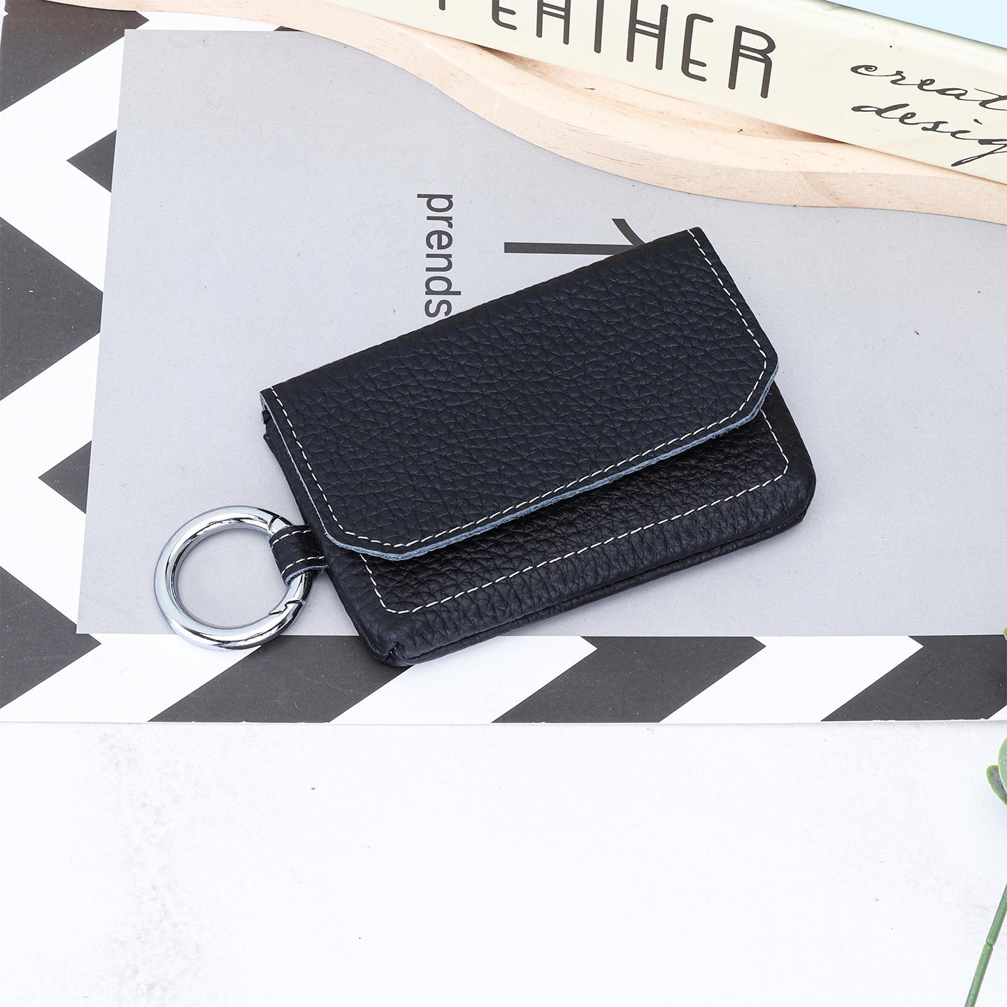 

Soft Leather Snap Card Wallet with Hanging Ring - Women s Mini Pouch with Cash Pocket, Portable Storage for Cards, Cash & ID чёрный