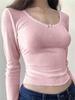 2025 Sexy Lace Trim Long Sleeve T-shirt - European & American Sizes, Autumn Pure Desire Base Layer